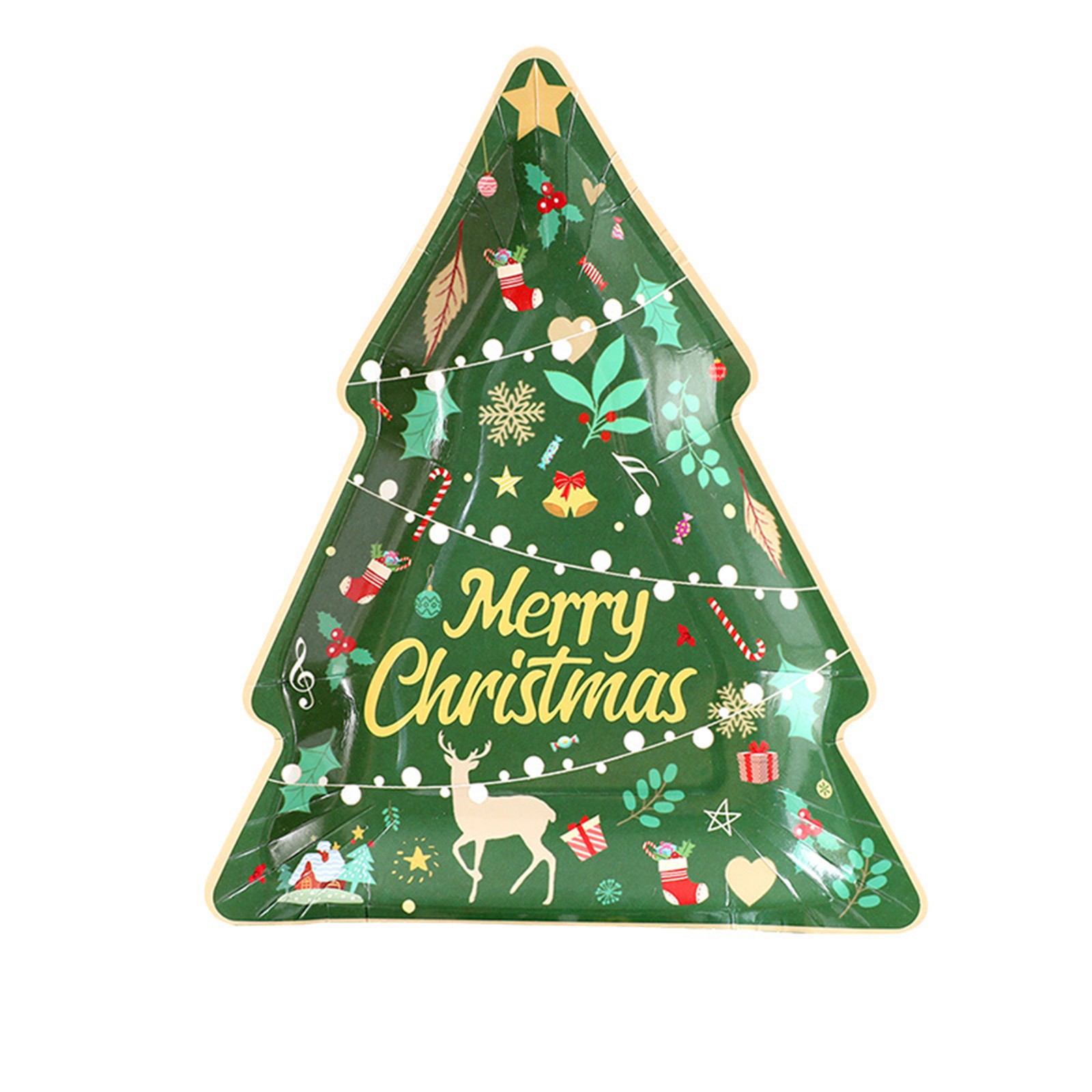 RPVATI 10 PCS Christmas Tree Shaped Holiday Christmas Paper Plates Christmas Disposable as show
